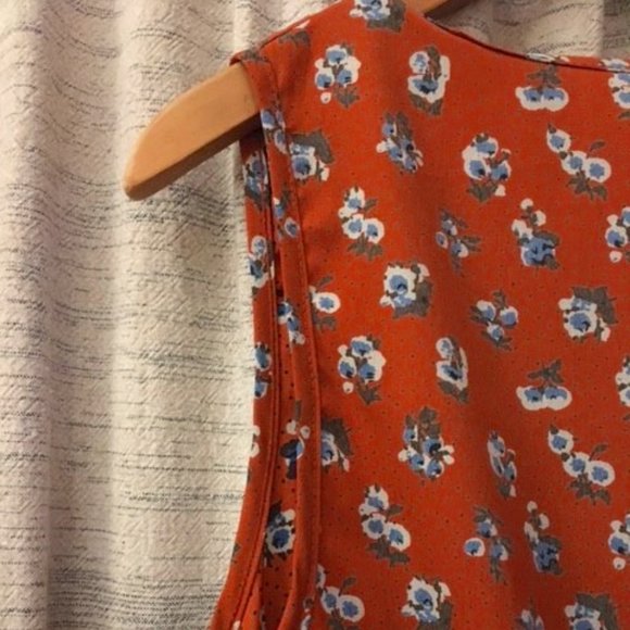 Burnt Orange Ditsy Blue Floral and White Polkadot Hipster Dress - Picture 3 of 9